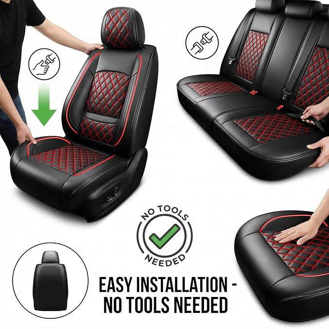 Fit for Equus Seat Covers Compatible with Hyundai Equus 2011-2016 - Waterproof Breathable Leather Automotive Seat Cushions Protector,Airbag Compatible,Only 2 Front seat Covers(Redline)