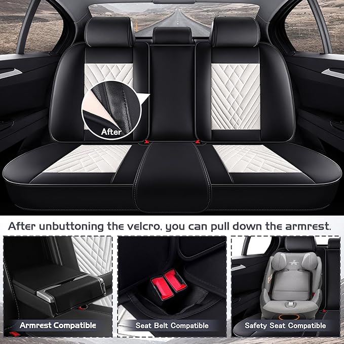 Truck Seat Covers for Ford F250 2011-2026, Waterproof Premium Leather Full Coverage Car Seat Cover, Muscle Sport Style Auto Interior Seat Cover Sets (Full Set/Black White)