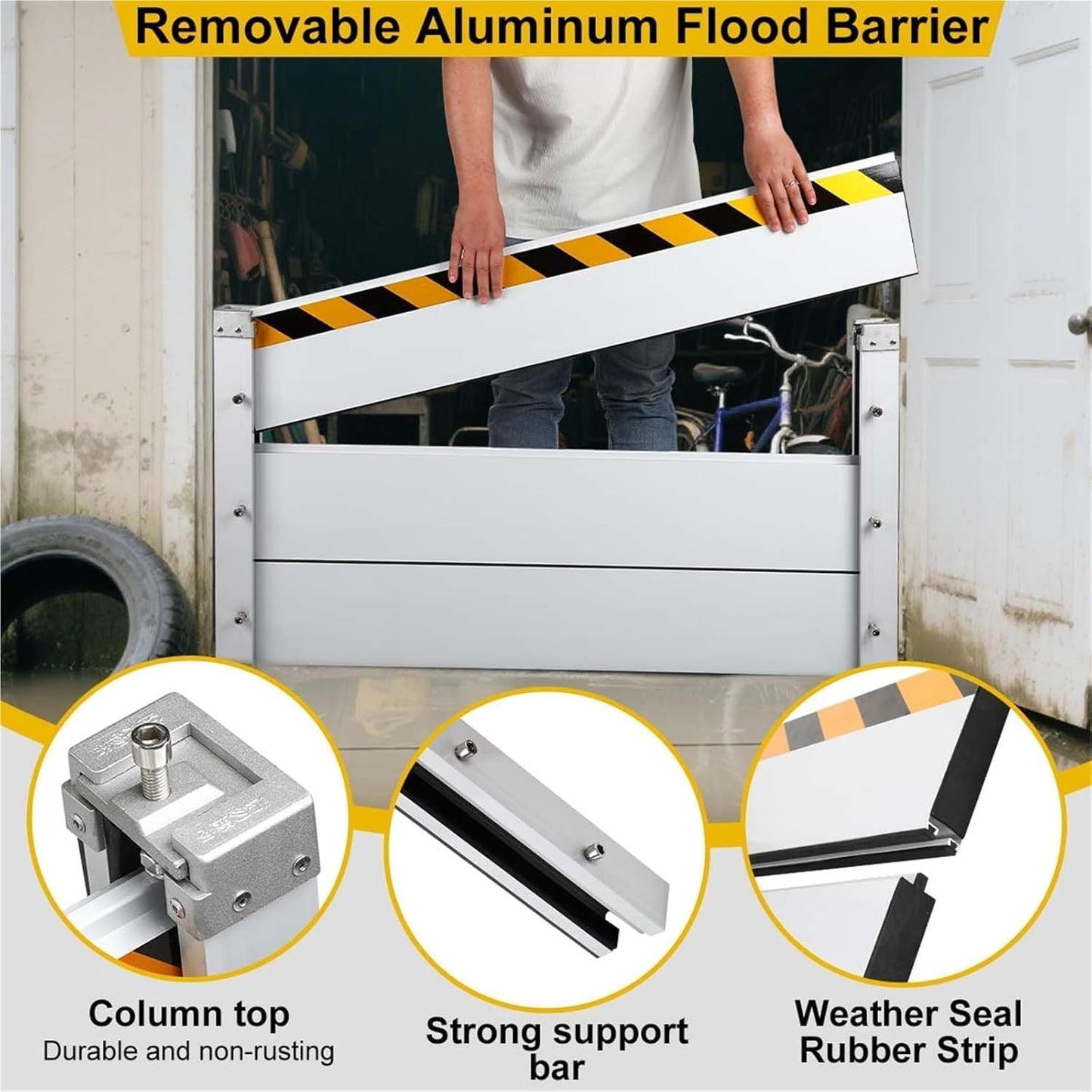 Reusable Heavy Duty Aluminum Flood Barriers for Home Exterior, Flood Protection Barriers Water Barrier Door Quick Detachable Garage Doors Detachable Mobile Rain Water Baffle ( H 55.1 inch L 3.5FT)