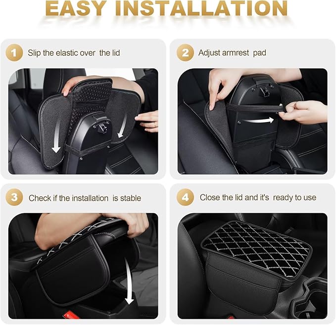 Bling Center Console Cover with 2 Side Pockets Fit for bZ4X Multi-Functional Car Armrest Cushion Diamond-Studded Rhombus Pattern Style(Black&Silver Diamond)