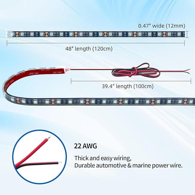 12V Marine Boat LED Light Strip Super Bright, 2 Pack 4FT IP68 Fully Waterproof RV Front Cap Lights, Golf Cart Underglow Roof Lights Strip for Truck ATV UTV SUV Car Pickup Trailer, Cuttable, White