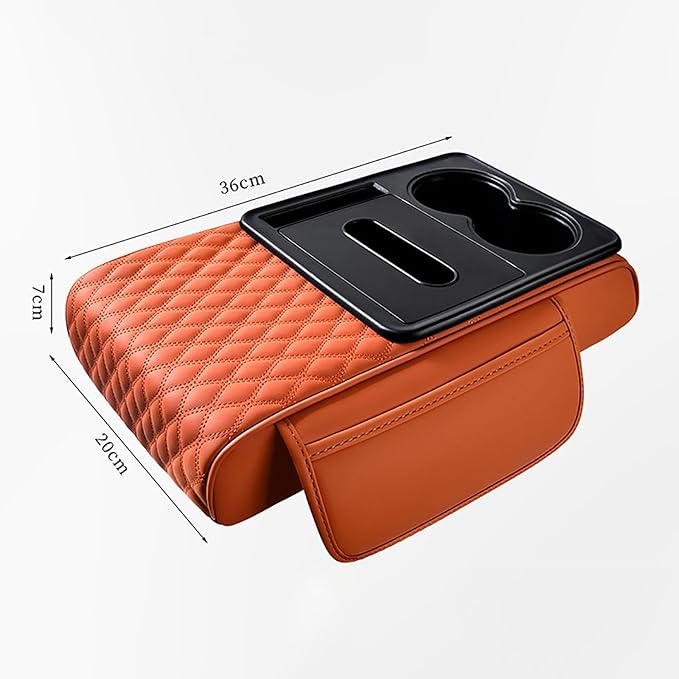 Car Armrest Center Console Cover for Ford Maverick 2022–2025, Center Console Pad with Cup Holder, Multifunctional Armrest Cushion,F Orange