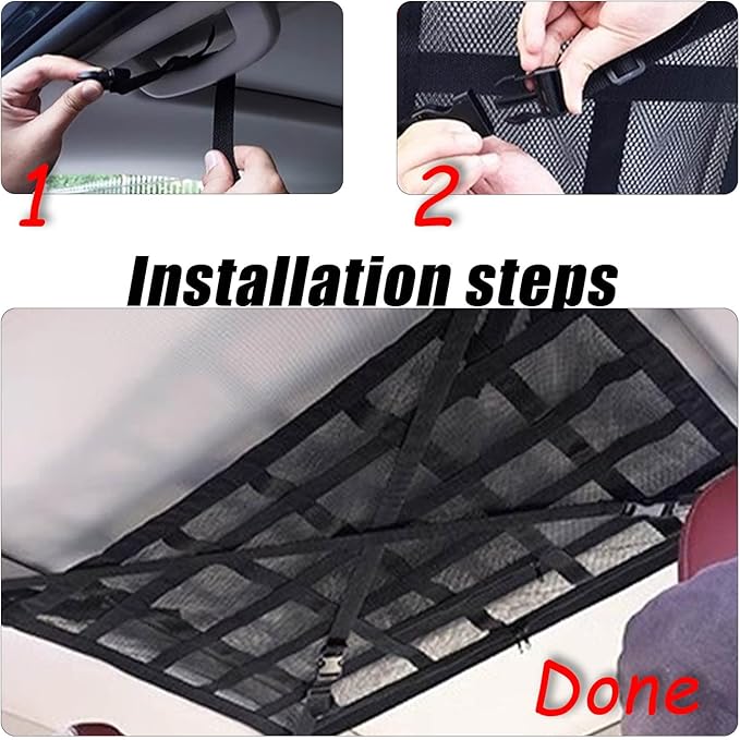 Overhead Car Organizer, Compatible with Ford F-150 XL/Raptor 2010-2025 Car Roof Storage Net Universal Car Ceiling Storage for Camping Storage Bag,Black-Small