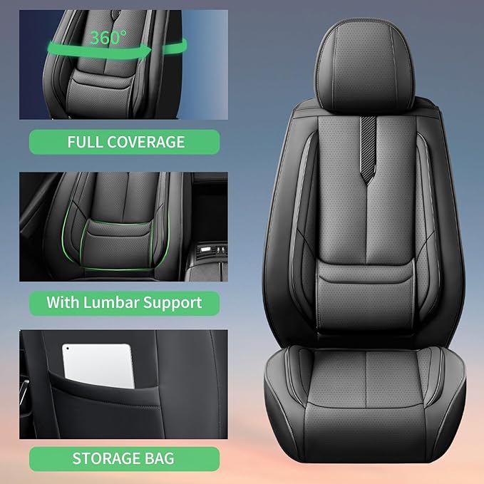 Fit Avalon Car Seat Covers for Toyota Avalon 2001-2024 2025 2026 -Upgraded Premium Waterproof & Breathable Leather,Airbag Compatible,All-Weather Seat Cushion Protector,Full Set,Black