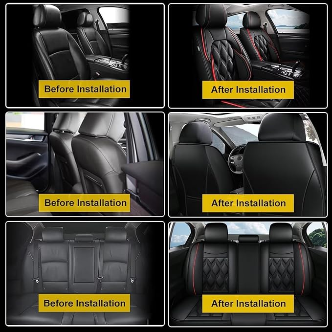 AOMSAZTO Full Set 5 Seats Custom Fit for Honda Ridgeline 2006-2025,Waterproof Faux Leather Automotive Cushion Covers Seat Protector,Airbag Compatible(5 Seats Red) Truck Seat Covers