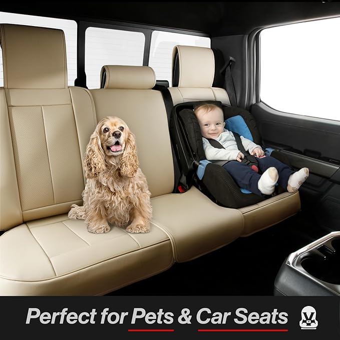Coverland Custom Fit Car Seat Covers for Car Compatible with [Acura TSX Sedan, Wagon, BMW 2-Series] Premium Water Resistant Leather Non-Slip Interior Protector [Full Set Beige - Size Chart X69]