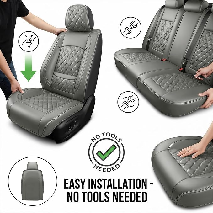 Fit for Santa Cruz Seat Covers Compatible with Hyundai Santa Cruz 2022-2026 - Waterproof Breathable Leather Automotive Seat Cushions Protector,Airbag Compatible,Full Set 5 Seats(Gray)