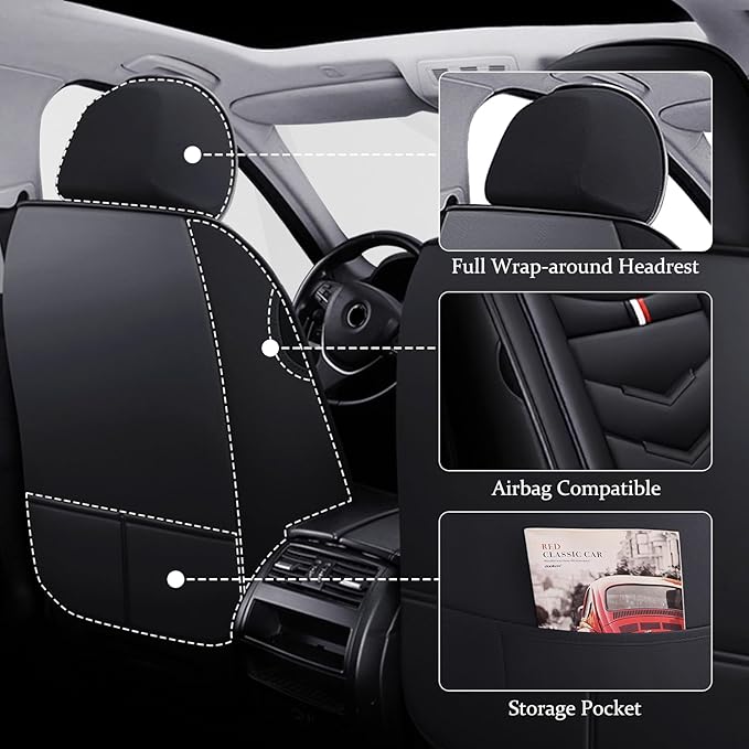 Car Seat Cover 6 Seats for Ford Explorer 2000-2026, Waterproof Durable Compatible Airbag, Premium Leather Seat Protector(6 Seats Standard,Black)