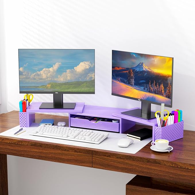 Spacrea Metal Desk Organizers and Accessories, Dual Monitor Stand Riser