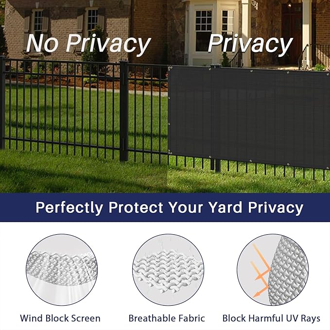 Windscreen4less Privacy Fence Screen Heavy Duty Windscreen Fencing Mesh Fabric Shade Net Cover with Brass Grommtes for Outdoor Wall Garden Yard Pool Deck, 8'x291' Black