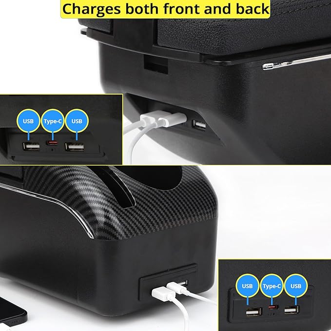 AULPHIKE Compatible with Nissan March Micra Armrest 2011-2016 Car Center Console Organizer Armrests Double Door Storage with USB Ports（Black Style）