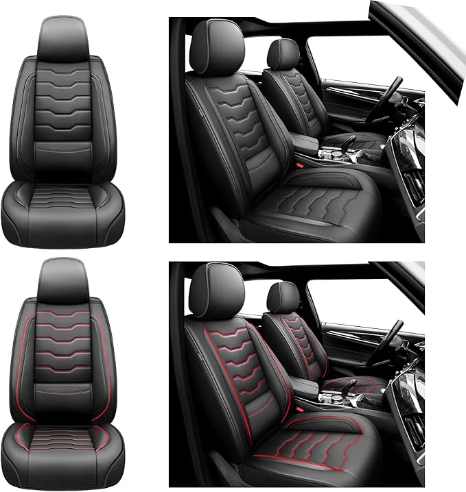 Fit Frontier Car Seat Covers Compatible with Nissan Frontier 2010-2025 2026 - Premium Leather， Waterproof Breathable， All-Weather Seat Cushion Protecto&Airbag Compatible (2 Front Seat Black)