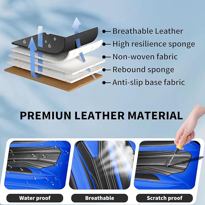 Fit CRV Car Seat Covers Premium Leather for Honda CRV cr-v 2011-2025 2026. Waterproof， Breathable, Scratch-Resistant & All-Weather Seat Cushion Protector (Full Set,Blue&Black)