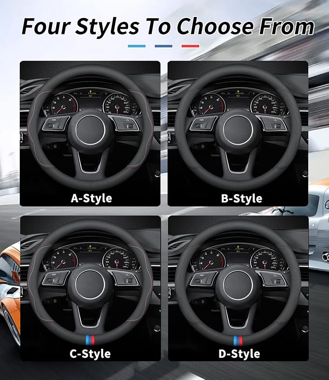 Custom-Fit for Kia Steering Wheel Cover, Premium Leather Car Steering Wheel Cover with Logo, Non-Slip, Breathable, for Kia Accessories (B-Style,for Kia)