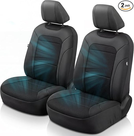 GIANT PANDA Air Cool Mesh Car Seat Cover Custom Fit Toyota Rav4 Camry Highlander Corolla Prius,Breathable Cooling Seat Protector with Leather Back Pannel(Black)