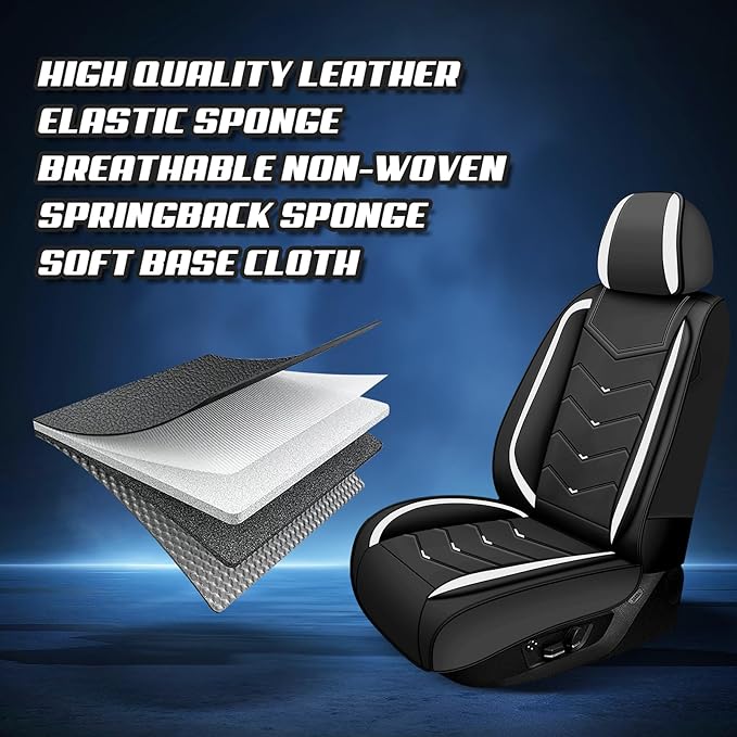 Car Seat Covers for Fiat 500 2012-2019, Premium Nappa Leather Car Seat Cover, Stylish Sport Seat Covers， Automobile Seat Cover Sets.(Standard 2 Seats/Black White)