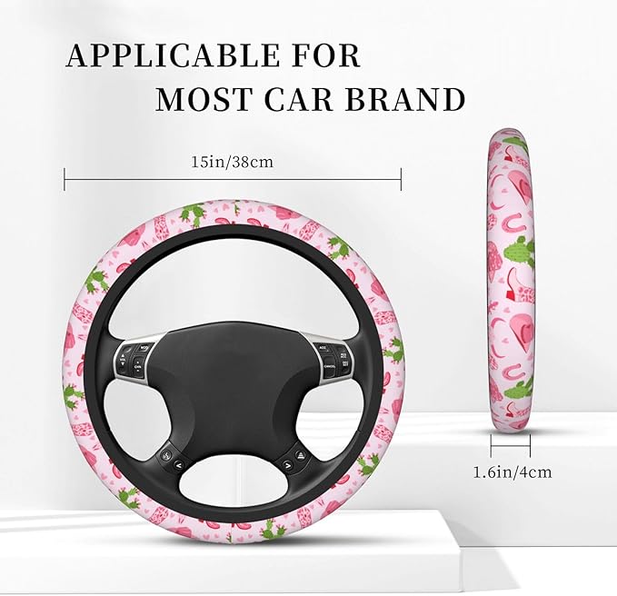 Cowgirls Cactus Pink Steering Wheel Cover for Women Elastic Rubber Steering Wheel Universal 15 Inch Fit for Cars, Auto, SUVs