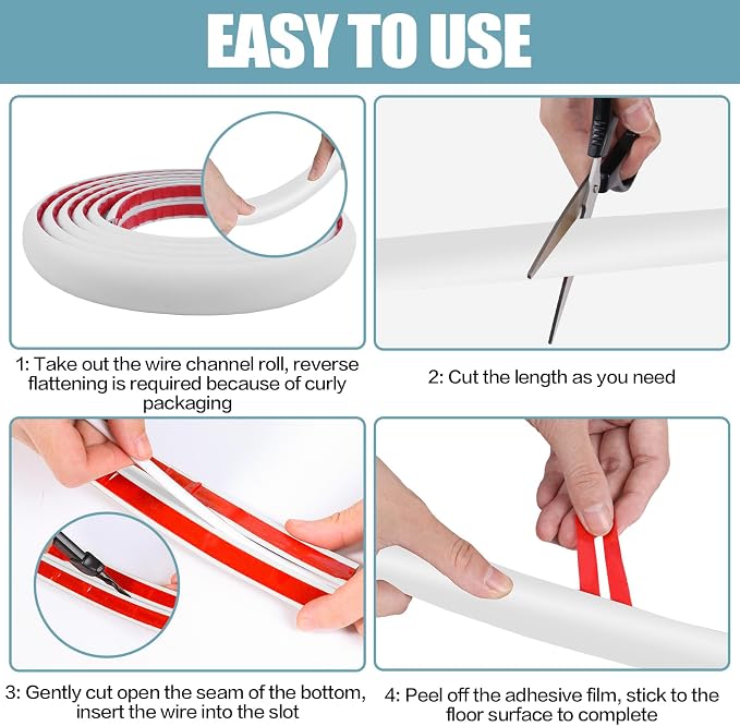 Floor Cord Cover Self Adhesive Cord Hider, 3.3FT Cable Management, Extension