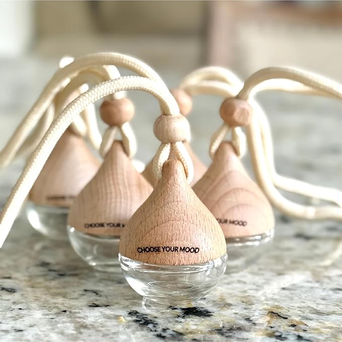 Lifetherapy Choose Your Mood 2 Ounce Glass and Beech Wood Waterdrop Shaped Scented Vehicle Auto Car Diffuser, Empowered