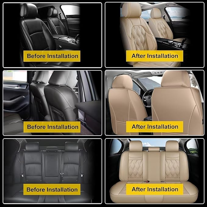 AOMSAZTO Car Seat Covers Full Set Fit for Hyundai Kona 2018-2026 Waterproof Faux Leather Car Seat Cushions Automotive 5 Seat Covers Set（Beige）