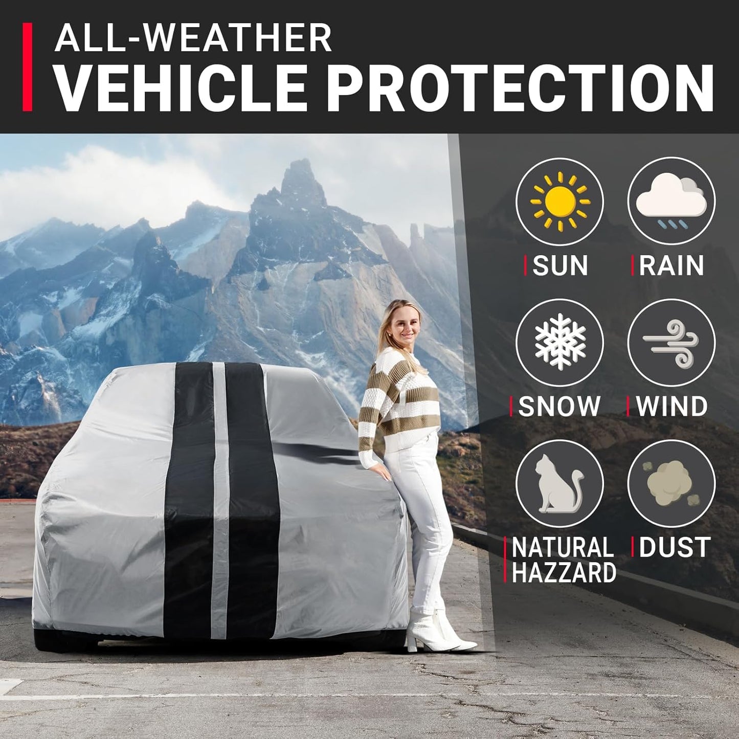 iCarCover Custom Car Cover for Pontiac Parisienne 2-Door (1965-1970) Waterproof All-Weather Rain Snow UV Sun Protector Full Exterior Indoor Outdoor Car Cover (Stripe - Gray/Black)