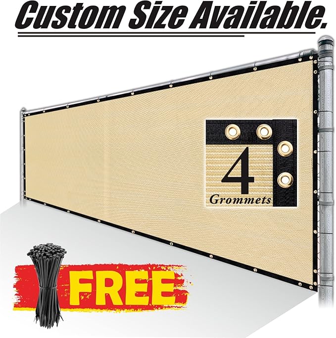 Royal Shade Custom Size 5' x 152' Beige Fence Privacy Screen Windscreen Cover Netting Mesh Fabric Cloth - Cable Zip Ties Included (We Make Custom Size)