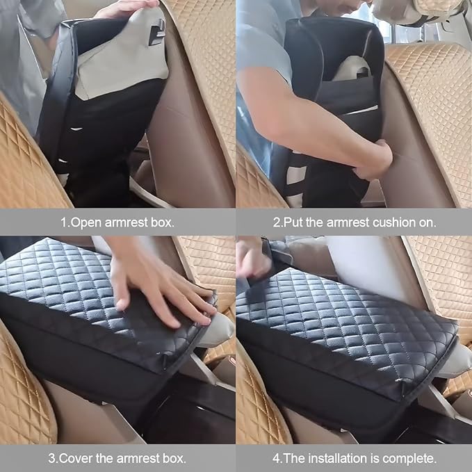 zipelo Car Armrest Cushion, Carbon Fiber Leather Auto Center Console Pad, Memory Foam Armrest Box with Storage Bag, Hand Rest Pillow with Organizer Pockets, Universal Fit for Most Vehicles (Coffee)