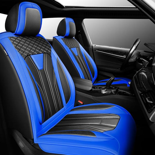 Fit Kona Car Seat Covers for Select Hyundai Kona 2018-2025 2026. Premium Leather, Waterproof， Breathable, Scratch-Resistant & All-Weather Seat Cushion Protector (Front Pair, Blue&Black)