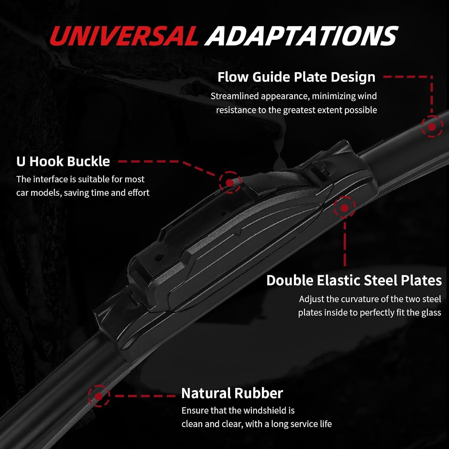 OTUAYAUTO Premium Windshield Wiper Blades - Replacement for Honda CRV CR-V 07-11, Nissan Leaf 18-20, Acura RDX 07-18, All-Weather, Front and Rear Wiper Blades, J/U Hook - 26"+16"+14" (Pack of 3)