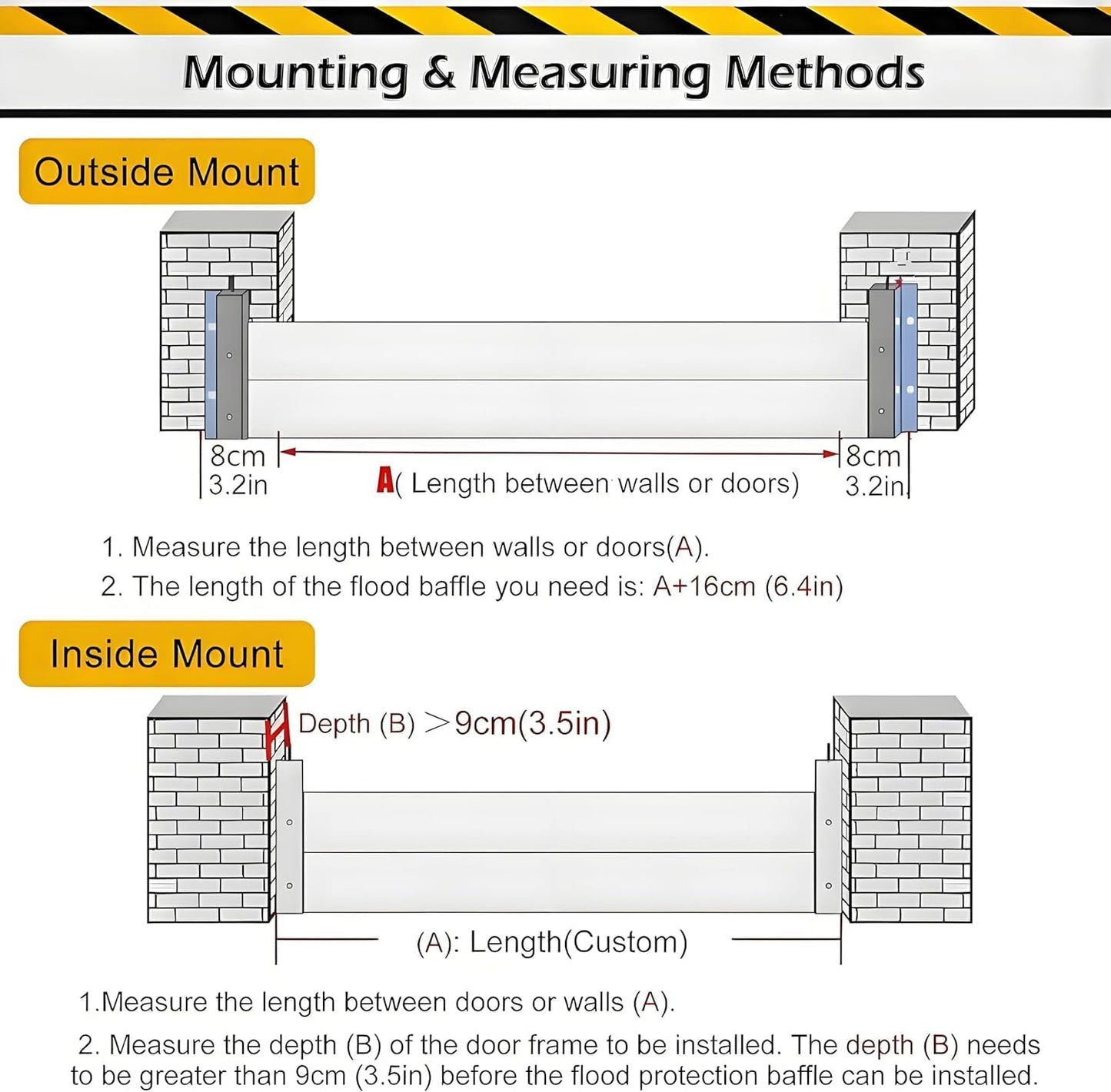 Flood Barriers for Home Exterior - Aluminum Alloy Outdoor Easy Flood Barrier Garage Doors Water Barriers for Flooding,H7.9 Inch/L6.5FT