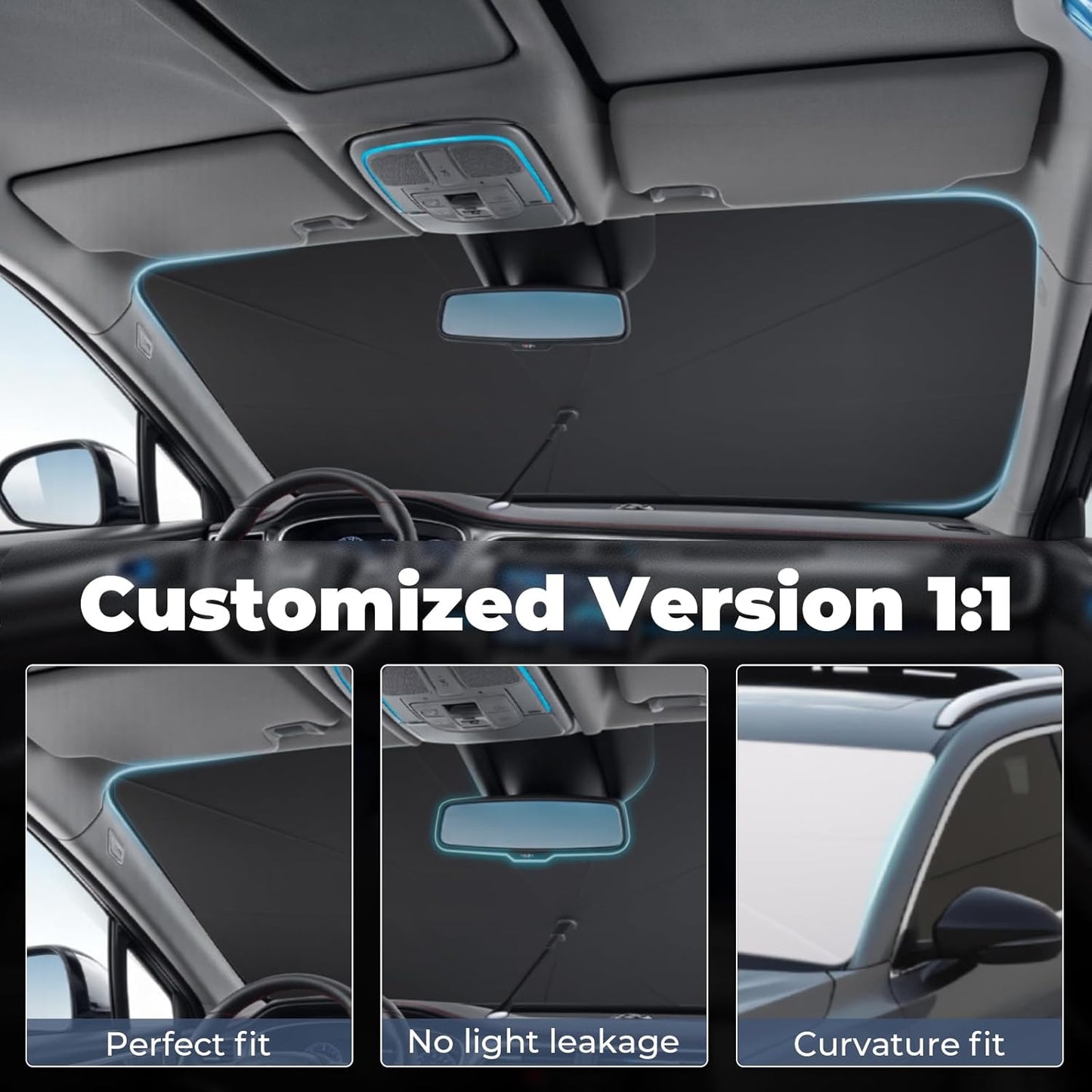 Windshield Sun Shade Umbrella: Custom Fit for 2016-2019 Audi Q7 Premium, Premium Plus, Prestige, TDI, TFSI, e-tron (Type 4M) - Double Thickened Foldable Front Window Sunshade, UV & Heat Protection