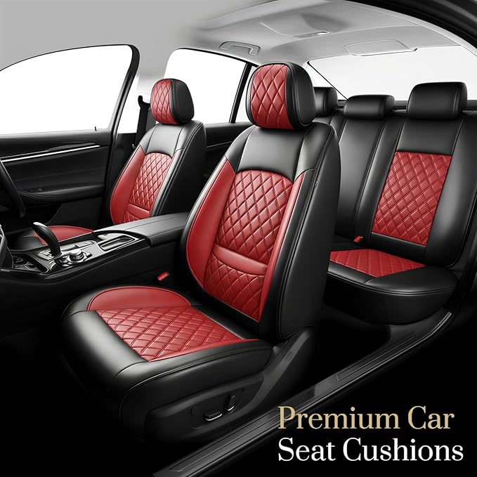 Fit TSX Car Seat Covers for Acura TSX 2003-2014 - Premium Leather, Waterproof, All-Weather, Airbag Compatible, Anti-Slip, Breathable, Easy Install, Seat Protectors, Full Set, Red