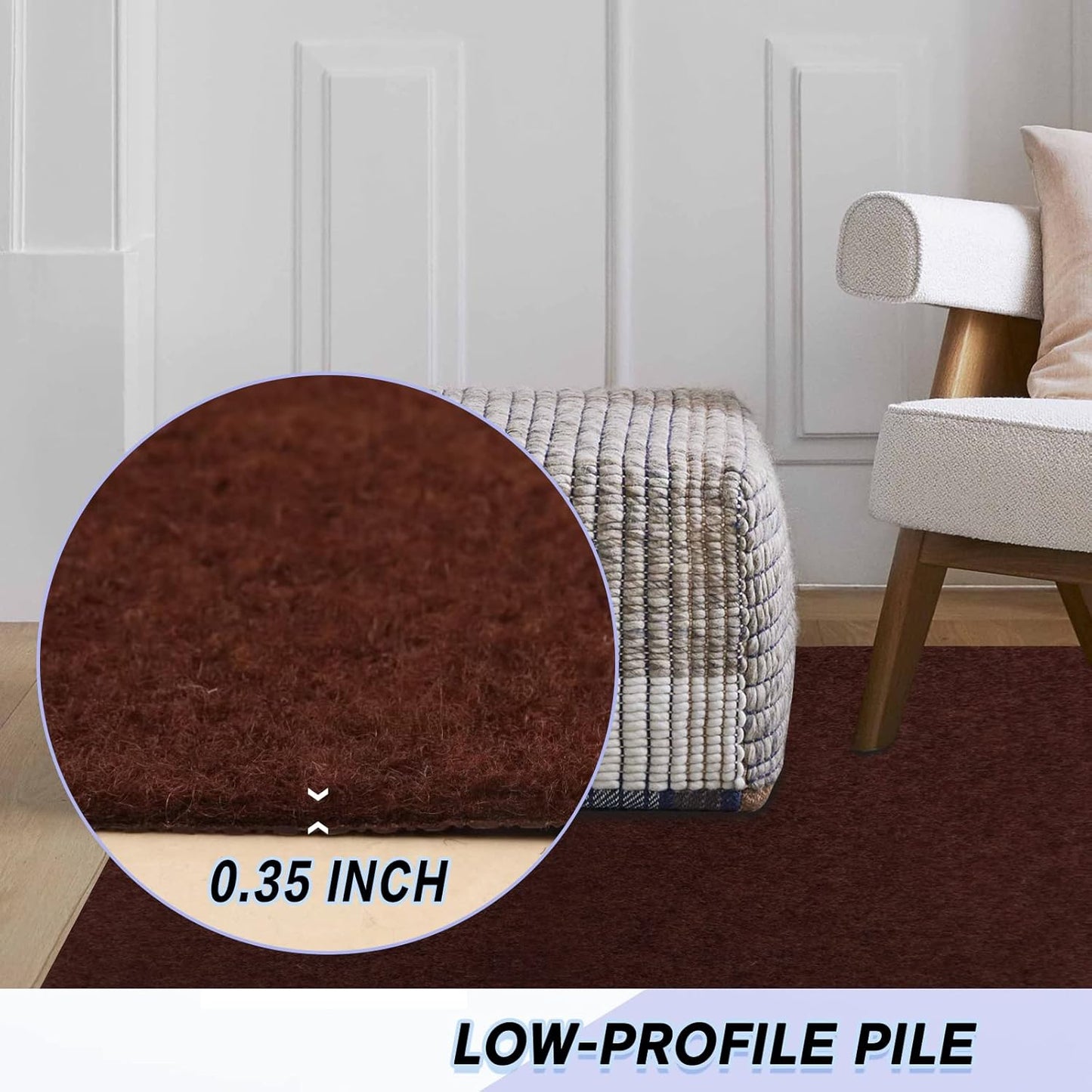 Custom Size Backed Non-Slip Area Rugs Runner, Easy Clean, Waterproof Runner Rugs for Hallway Entryway, Kitchen, Laundry, 3FT x 44FT, Brown