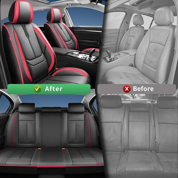 Fit Fj Cruiser Car Seat Covers for Toyota Fj Cruiser 2007-2013 2014 -Upgraded Premium Waterproof & Breathable Leather,Airbag Compatible,All-Weather Seat Cushion Protector,2 Front/Black-Red