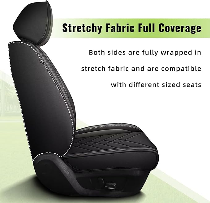 AOMSAZTO Front Seat Cover Fit for Buick Envision 2017-2026: Faux Leather Automotive Seat Covers Waterproof Vehicle Seat Cushion Protector Car Interior Covers(2 Seat Black&Grey) F