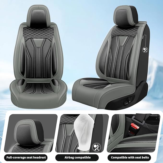 Fit Tucson Car Seat Covers Premium Leather for Hyundai Tucson 2010-2025 2026. Waterproof， Breathable, Scratch-Resistant & All-Weather Seat Cushion Protector (Full Set, Gray&Black)