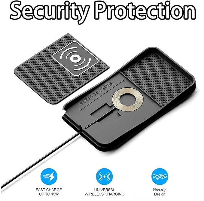 Car Wireless Charger Pad for Ford Fiesta 2011-2019, Fast Car Wireless Charging Pad for Car Center Console, Non Slip Charging Mat,1M-USB