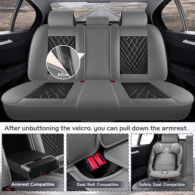 Truck Seat Covers for Ram 1500 2009-2026, Waterproof Premium Leather Full Coverage Car Seat Cover, Muscle Sport Style Auto Interior Seat Cover Sets (Full Set/Gray Black)