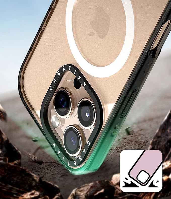 CASETiFY Impact Case for iPhone 16 [Slim / 8.2 ft. 4X Military Grade Drop Protection/Compatible with Magsafe] - Strawberries - Clear Black