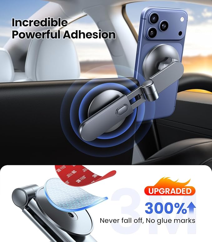 VICSEED Tesla Phone Mount【Strongest Magnet Power】Foldable Hidden Tesla Phone Holder Fit for All Phone, Tesla Model 3 Model Y for MagSafe Car Mount, Tesla Model 3 Accessories, Tesla Model Y Accessories