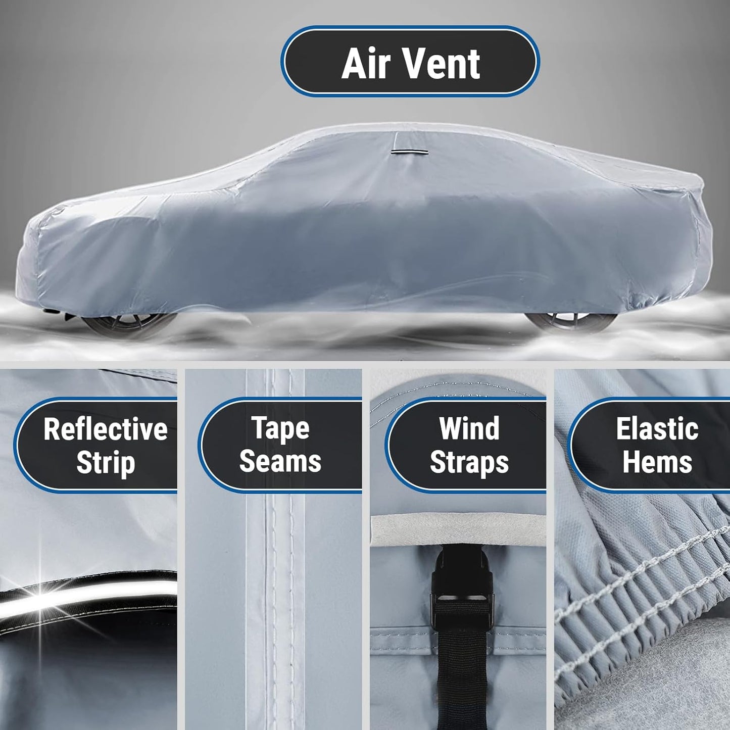 iCarCover Custom Car Cover for Chevy Impala Wagon (1962-1970) Waterproof All Weather Rain Snow UV Sun Protector Full Exterior Indoor Outdoor Car Cover (Stripe - Gray/Black)