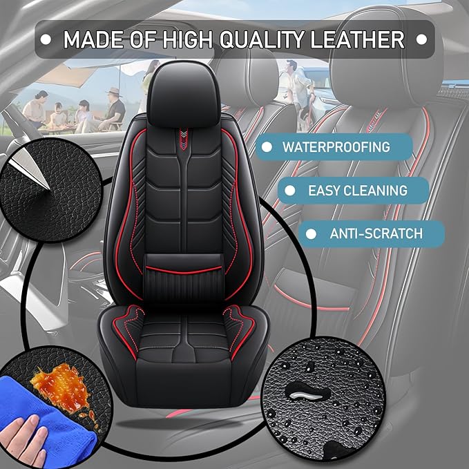 Leather Car Seat Covers Fit for Toyota Corolla Cross 2022-2024, 5 Seater Car Seat Cover, Premium Waterproof, Scratch Resistant Car Interior Accessories (Full Set Black Red)