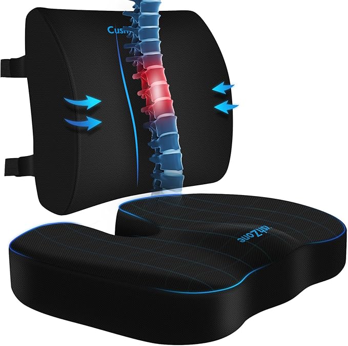 Seat Cushion, Lumbar Support Pillow with Adjustable Strap-Chair Cushions for Sciatica Pain Relief-with Washable Cover for Car, Travel and Wheelchair, Black, X-Large