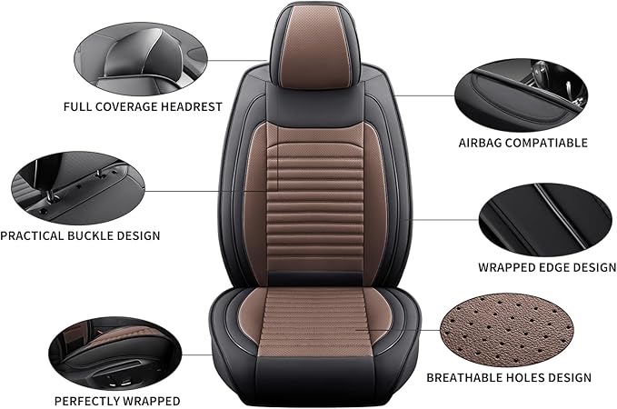 Car Seat Covers Full Set Fit for Toyota RAV4 2001-2026, Premium Faux Leather Car Seat Protector,Breathable Anti-Slip Full Wrapping Edge Seat Covers(Black&Brown,Full Set)