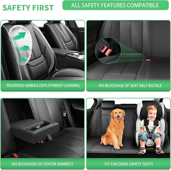 Fit Santa Fe Car Seat Covers for Hyundai Santa Fe 2007-2025 2026 -Upgraded Premium Waterproof & Breathable Leather,Airbag Compatible,All-Weather Seat Cushion Protector,2 Front/Black-Grey