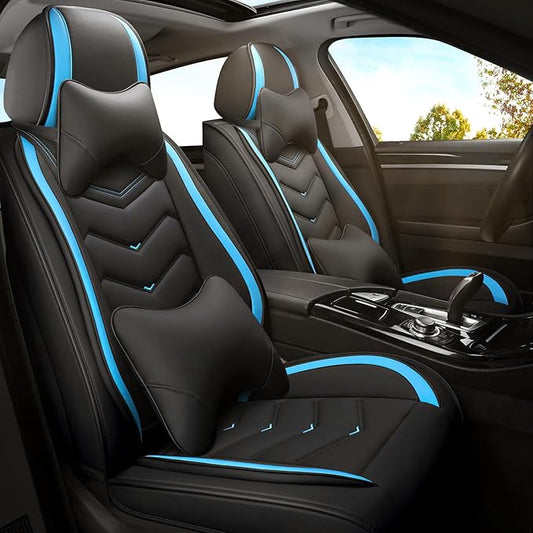 Car Seat Covers for Mitsubishi Outlander 2003-2026, Premium Nappa Leather Car Seat Cover, Stylish Sport Seat Covers， Automobile Seat Cover Sets.(Luxury 2 Seats/Black Blue)