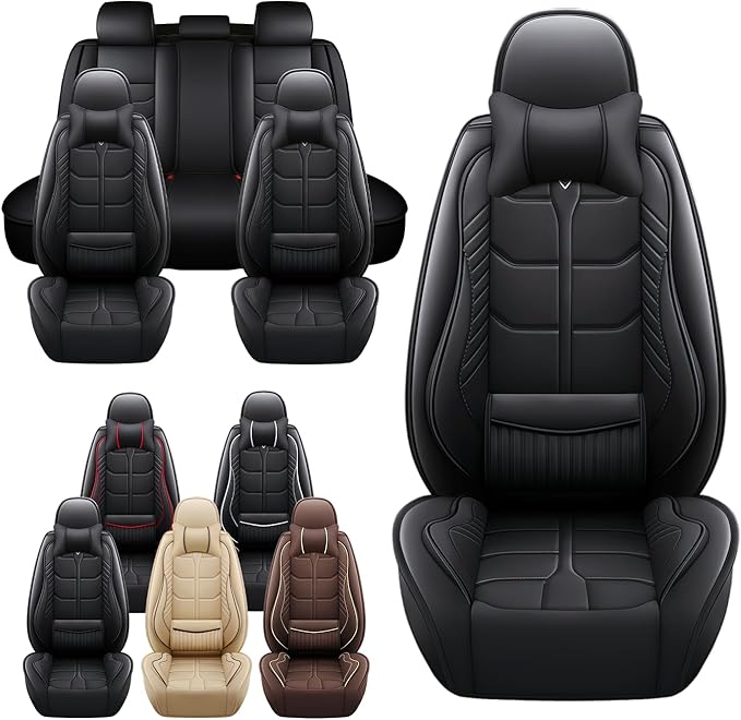 Leather Car Seat Covers Fit for Toyota Yaris Sedan 2019-2020, 5 Seater Car Seat Cover, Premium Waterproof, Scratch Resistant Car Interior Accessories (Full Set with Pillow Black)