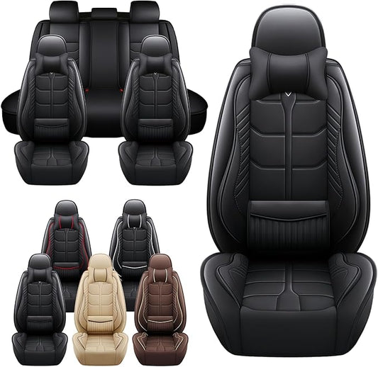 Leather Car Seat Covers Fit for Toyota Corolla iM 2017-2018, 5 Seater Car Seat Cover, Premium Waterproof, Scratch Resistant Car Interior Accessories (Full Set with Pillow Black)