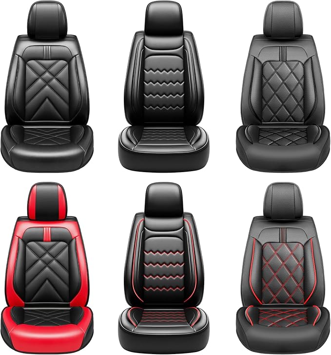 CX-90 Car Seat Covers Fit for Mazda CX-90 2007-2026, Full Coverage Premium Leather Waterproof Breathable Seat Covers, Automotive Seat Protectors, Airbag Compatible(2 Front Seats, Black & Red)
