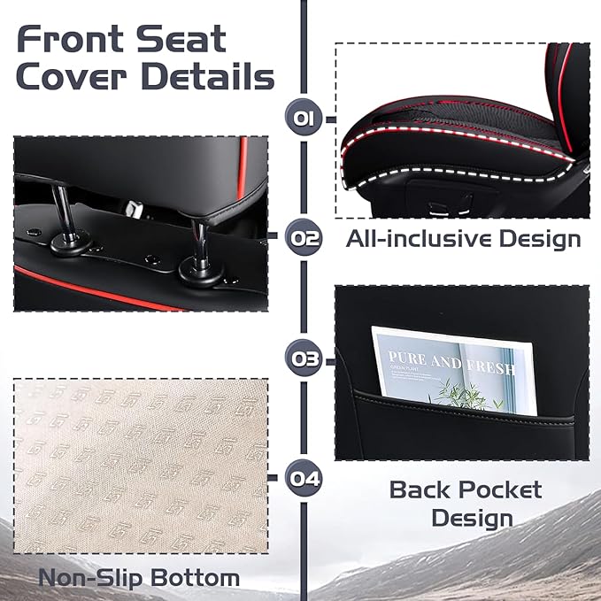 Truck Seat Covers for Ford F150 2009-2026, Waterproof Premium Leather Full Coverage Car Seat Covers, Muscle Sport Style Auto Interior Seat Cover Sets (Full Set/Black Red)